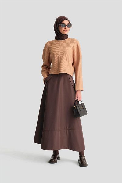 Armine Πλεκτό ριγέ πουλόβερ 24k3616 Model Camel