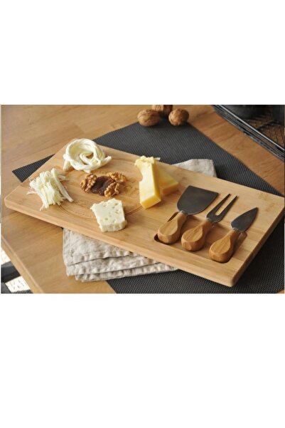 OneHouse 4 Pieces Bamboo Cheese Cutting Presentation Board Knife Set