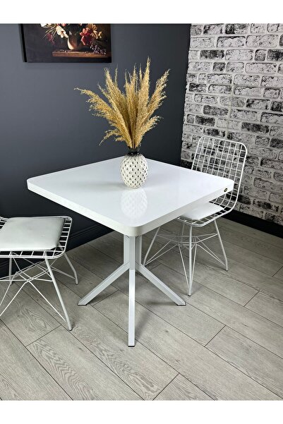 hey Tepe Beyaz Mutfak Yemek Masası Balkon Masası Kavisli Köşe Beyaz Ayak 70 Cm