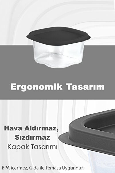 Meleni Home 6 Pieces Microwave Food Storage Container - Square Design, 210ml Anthracite