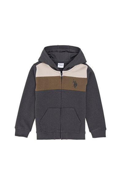U.S. Polo Assn. Erkek Çocuk Fermuarlı Kapüşonlu Antrasit Sweatshirt 50293724-VR006