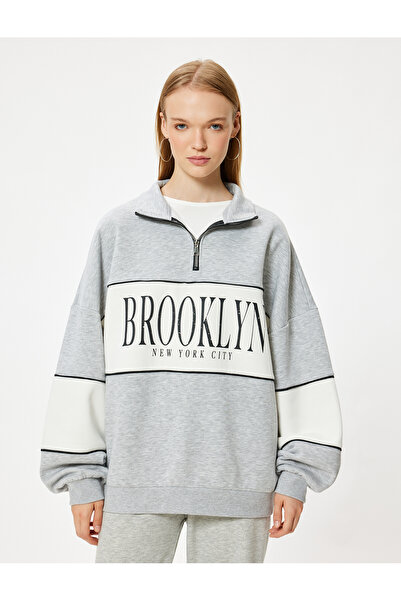 Koton College Printed - Φούτερ με μισό φερμουάρ Oversize, Color Block Hoodie