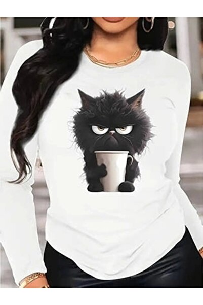 ESSFASIHON Μακρυμάνικη μπλούζα με στάμπα βισκόζης