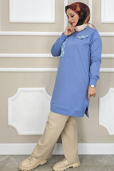 PYS Women's Pullu Jeans Combin Detail Teseture Tunic