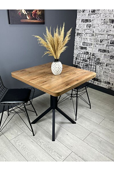 hey Tepe Ceviz Mutfak Yemek Masası Balkon Masası Kavisli Köşe Siyah Ayak 70 cm