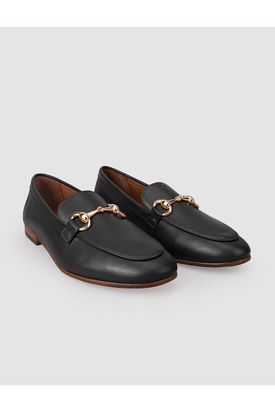 Cabani 100% Genuine Leather Black Buckle Women's Loafer
