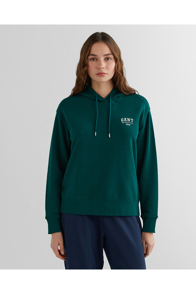 Gant Kadın Yeşil Relaxed Fit Kapüşonlu Logolu Sweatshirt