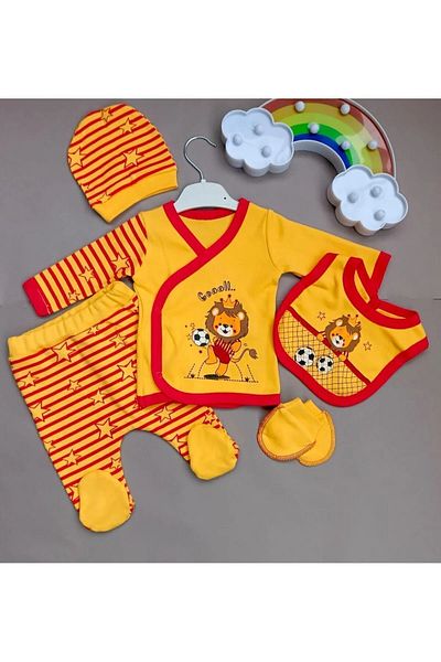 babixkids 5-Piece Fan Flexible Combed Cotton Bodysuit Set - 3Months 62cm Hospital Outlet