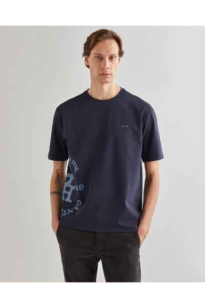 Gant Erkek Lacivert Regular Fit Bisiklet Yaka Logolu T-Shirt