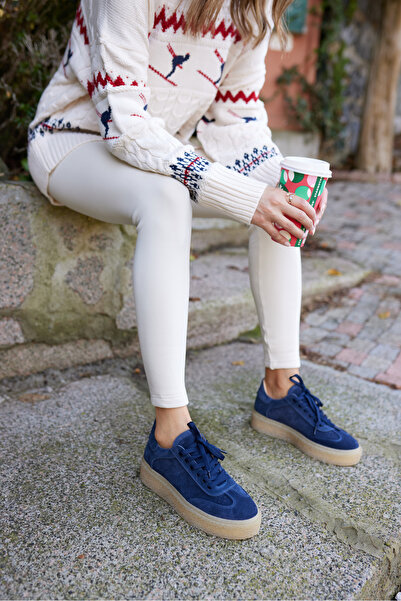 ANGELİNA JONES ALİSTAR KADIN LACİVERT GECREK DERİ SUET BAGCIKLİ SNEAKER