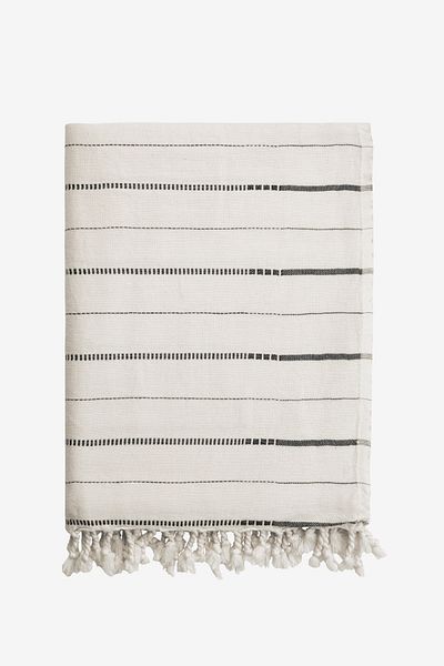 Barine Natural Black Boa Cotton Sofa Shawl - 130X180
