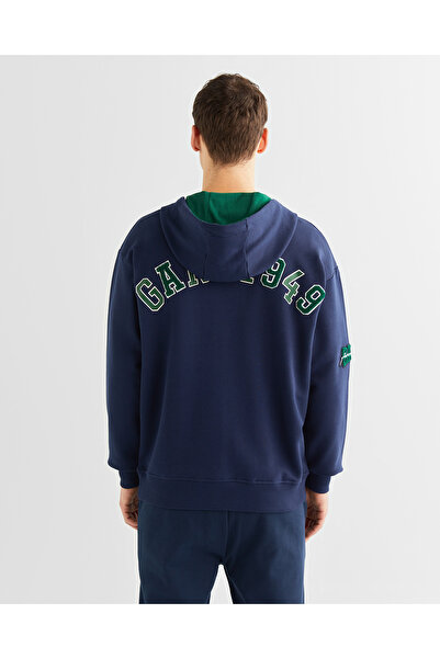 Gant Erkek Lacivert Relaxed Fit Kapüşonlu Logolu Sweatshirt