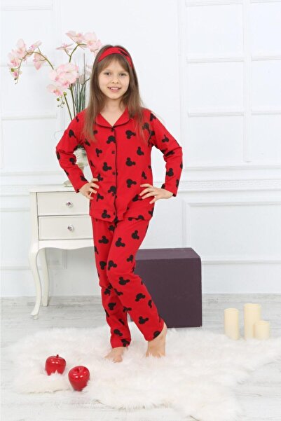 Lolliboomkids Kız Çocuk Kırmızı Renk Desenli Pijama Alt Üst Takım