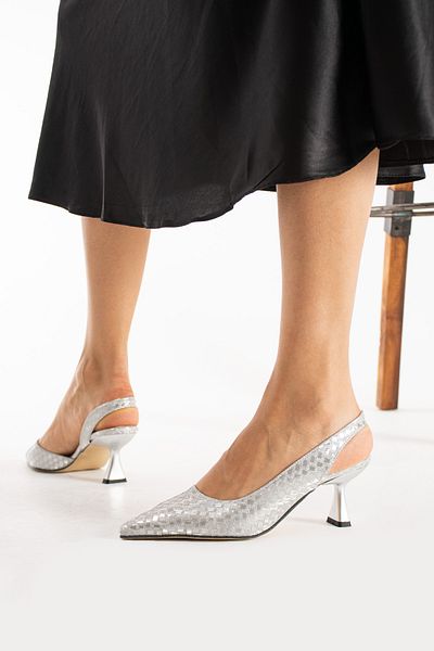 DC DONNA Pantofi de seară cu toc argintiu de 7 cm de damă
