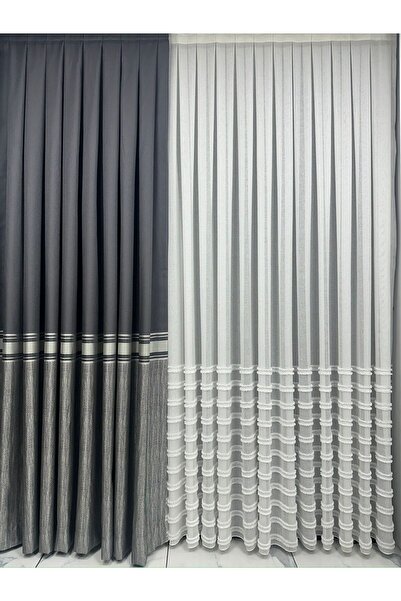 Erdoğanlar Koza Gümüş Kuşaklı Antrasit-Gri Pano Fon Perde 1/3 Sık Pile Tek Kanat