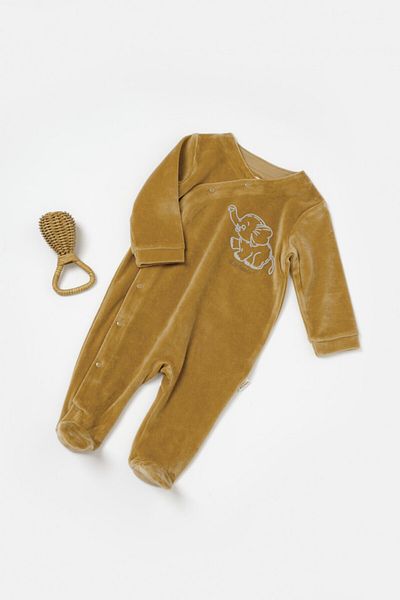 BabyCosy Salopeta Elefant cu maneca lunga si botosei  Mustar, BabyCosy, 3-6 luni