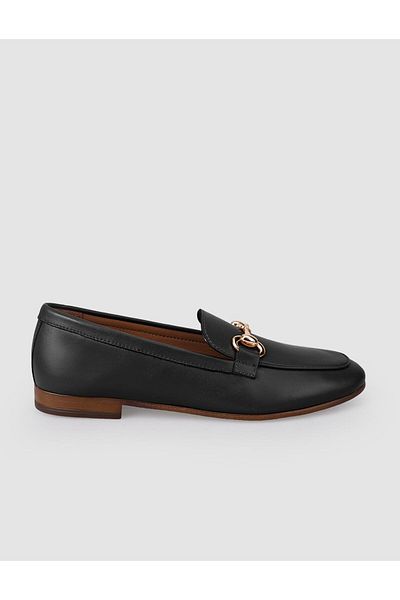 Cabani 100% Genuine Leather Black Buckle Women's Loafer