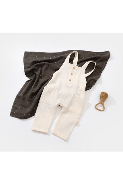 BabyCosy Salopeta De Vara Cu Buzunare Din Muselina, Ecru