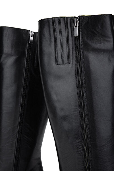 Tamer Tanca Kadın Hakiki Deri Siyah Deri Topuklu Çizme