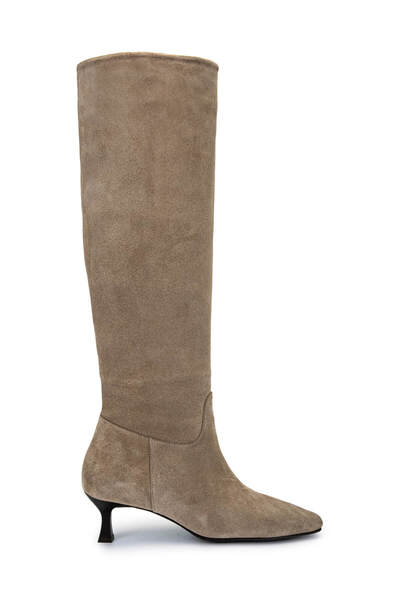 Tamer Tanca Kadın Hakiki Deri Bej Süet Topuklu Çizme