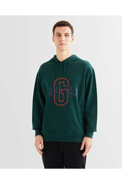 Gant Erkek Yeşil Relaxed Fit Kapüşonlu Logolu Sweatshirt