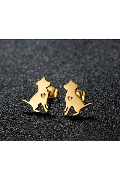 KÜP AKSESUAR Cute Dog Earrings - Stainless Steel - Gold Color