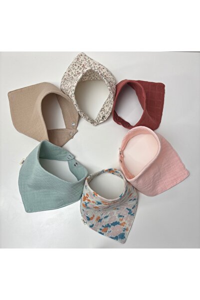 NOİSY TEKSTİL 6 Pieces 100% Cotton Double Layer Muslin Baby Bib & Scarf with ...