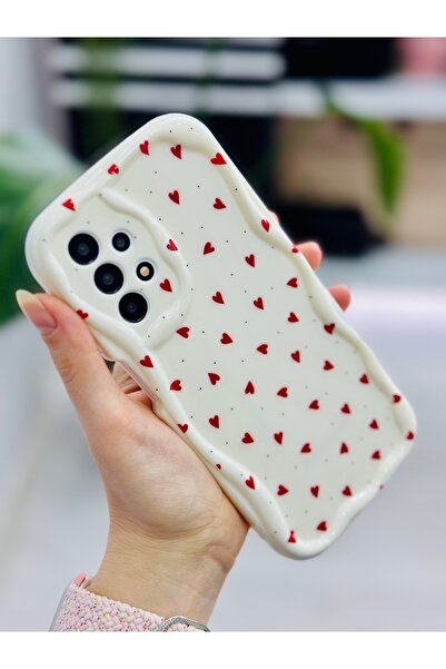 Go Aksesuar Galaxy A23 Compatible Red Hearts Design Silicone Case