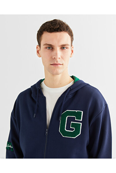 Gant Erkek Lacivert Relaxed Fit Kapüşonlu Logolu Sweatshirt