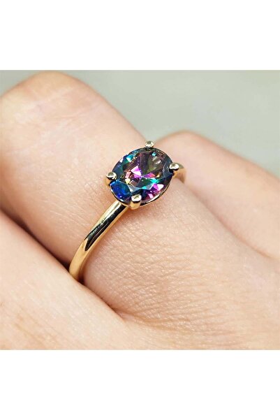 FasekGold Gümüş Yüzük - 2.60 Ct Lopez Mistik Topaz Tektaş 925 Ayar Gümüş Yüzü...