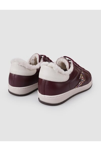 Cabani 100% Genuine Leather Burgundy Lace-Up Women's Sheepskin Sneakers