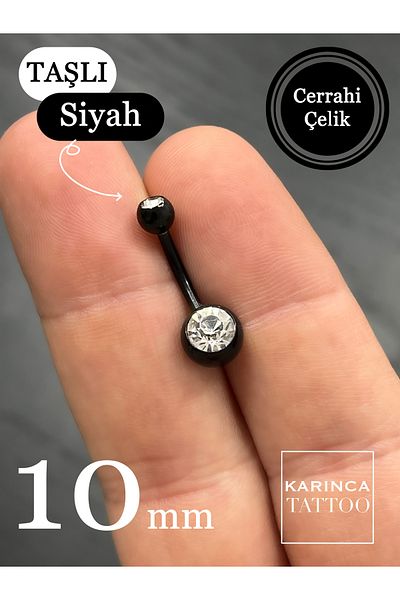 Karınca Piercing Black Belly Piercing with Two Tips and Stones