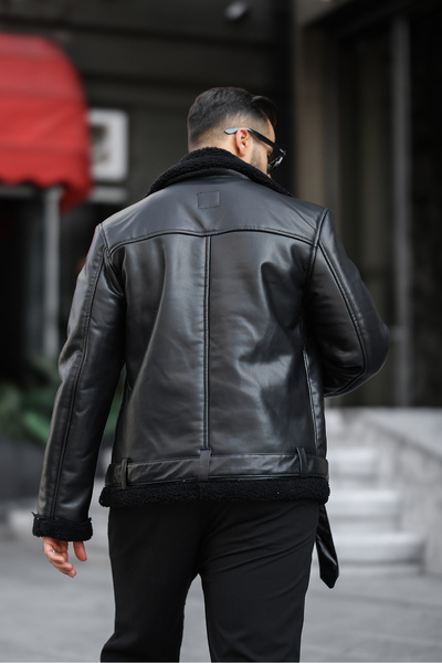 RHONES Δερμάτινο παλτό από πλαστικοποιημένο διπλό στήθος