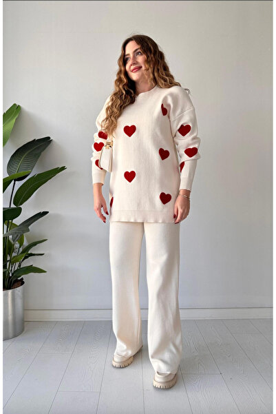 Colina Crew Neck Heart Sweater Pants Knitwear Bottom Top Set