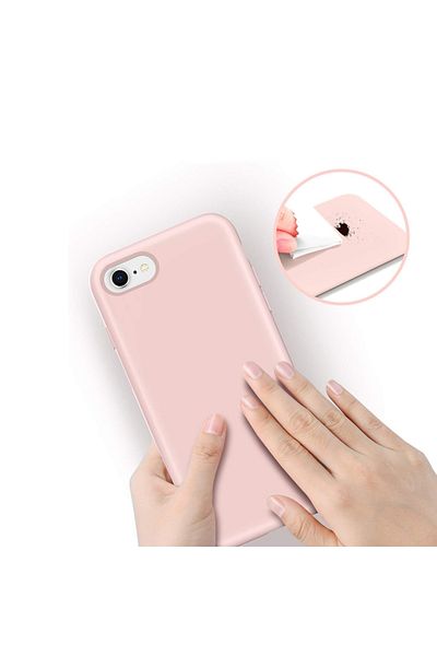 Merwish غطاء حماية من السيليكون متوافق مع هاتف iPhone 7 و8 Se 2020 وSe 2022 مع شعار مخملي من الداخل، لون وردي رملي