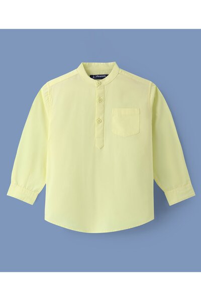 Pine kids Pine Kids Cotton Woven Solid Mandarin Collar Full Sleeves Shirt - Light Yellow