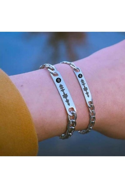 Doğaltaş Kişiye Özel Lazer İşleme Spotify Kodlu Çelik Zincir Bileklik