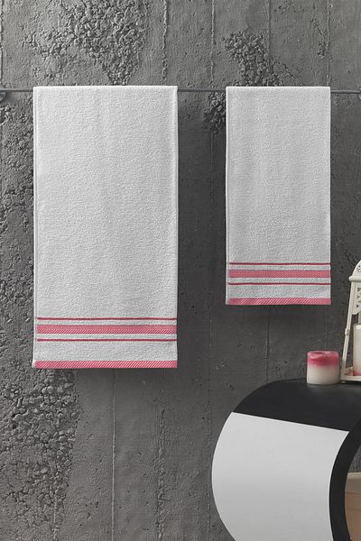 Arliva Home Melodi Jacquard Towel Set of 2 70X140 - 50X90 White-Salmon