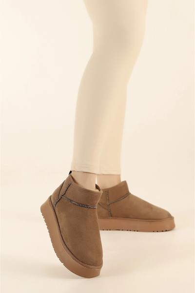 Morlex KADIN KALIN TABAN YÜKSEK TOPUKLU SÜET İÇİ KÜRKLÜ KISA VİZON BOT