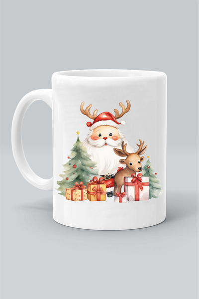 Genel Markalar 2260 NOEL BABA VE GEYİK YILBAŞI AĞACI BASKILI KUPA BARDAK