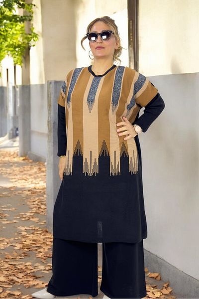 yagmurberen 100% Acrylic Fabric Large Size Bottom Top Set with Sim Streifen Pattern