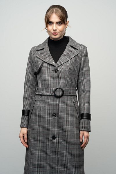 Olcay Schwarze Kappe mit Karomuster - Umhang und Lederdetails 6613