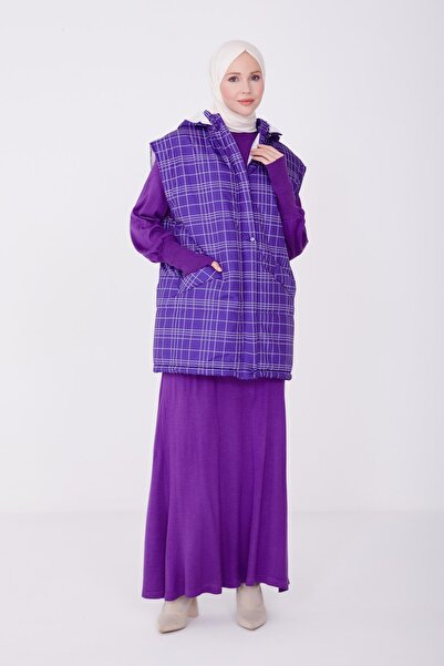 Armine Baskılı Ve Kapitoneli Yelek 22k4001 Morcivert