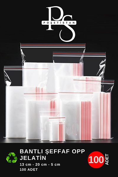 POŞETİSTAN Taped Adhesive Transparent Opp Gelatin Bag 13X20 cm 100 Pieces