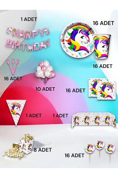 VibeHome 16-Person Unicorn Themed Ultra-Luxury Set - Birthday Party and Fun Events