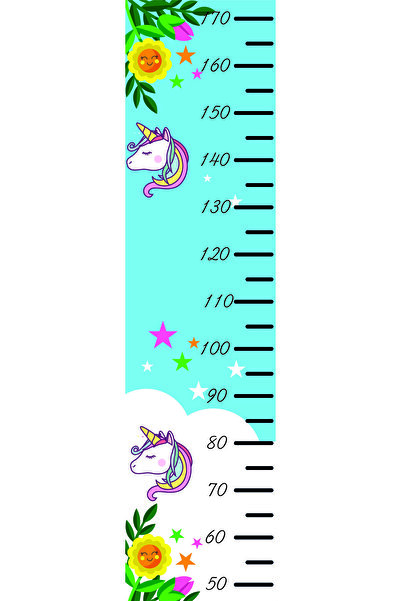 Pandas Unicorn Figürlü Boy Ölçme Ölçüm Cetveli Duvar Sticker 30x120 cm
