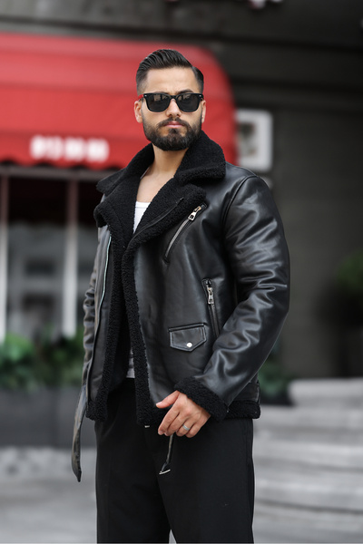 RHONES Δερμάτινο παλτό από πλαστικοποιημένο διπλό στήθος