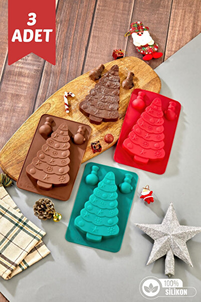 Nandy Home 3 Adet Yılbaşı Ağaçı Temalı Silikon Dubai Çikolatası Kalıbı