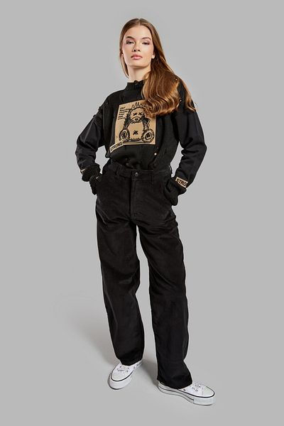 its basic Women's Black Color 26W41 Slim Corduroy Fabric Skater Fit Pants