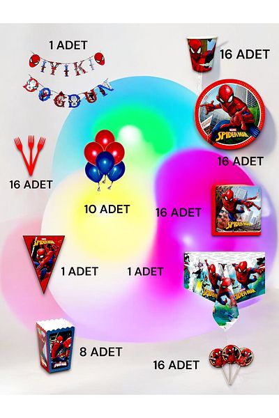 VibeHome 16 Person Spiderman Themed Ultra Luxury Set - Birthday Party and Fun Events